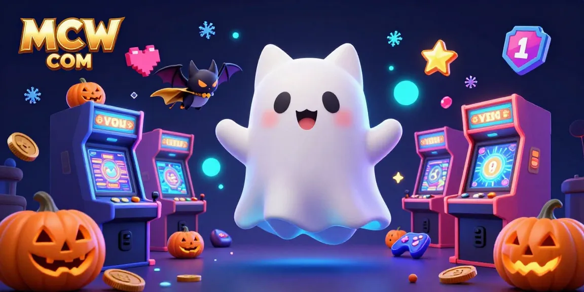 Win big with the vibrant MCW COM characters in a haunted casino illustration filled with excitement.