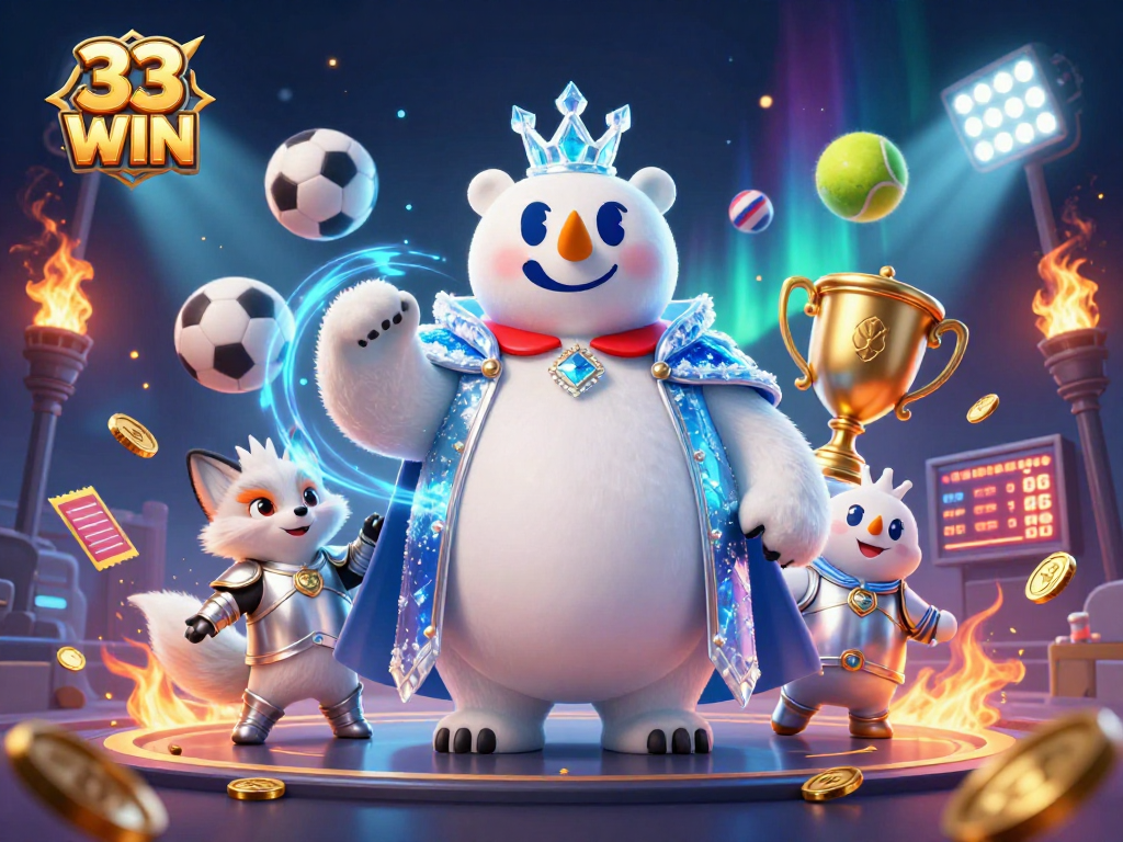 Engage with 33 WIN through thrilling sports betting and dynamic gaming elements in an immersive scene.