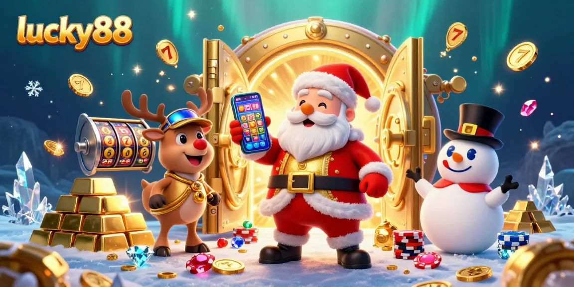 Engage in the thrilling world of lucky88 with 3D Santa and friends in a vibrant casino scene.