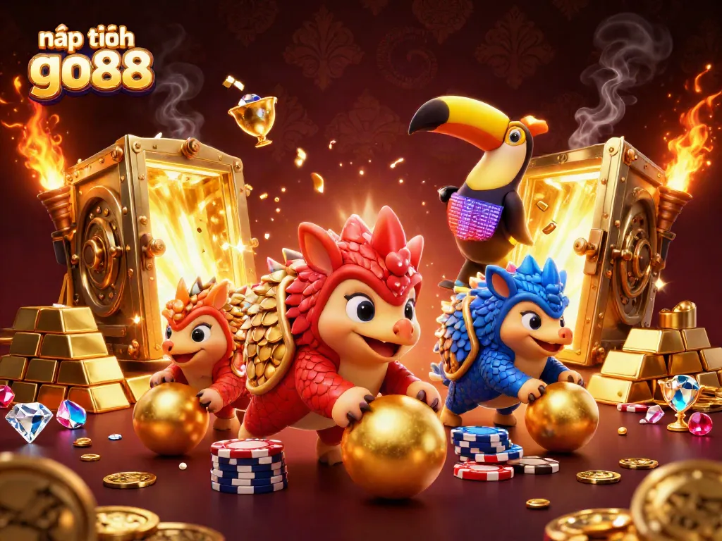 Experience the excitement of nạp tiền go88 with animated pangolins in a vibrant casino scene.