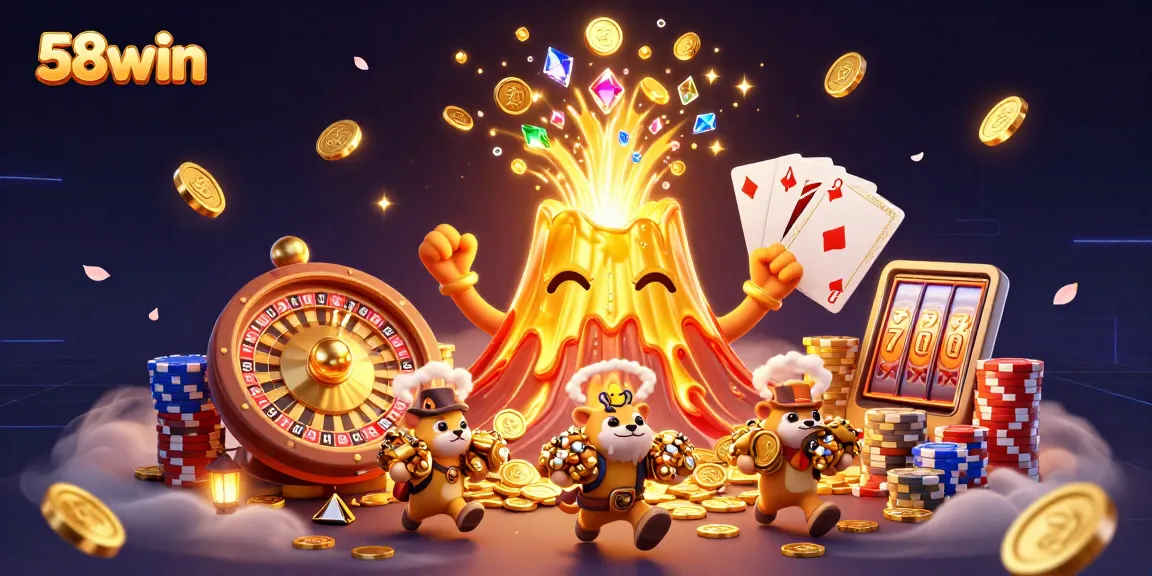 Experience the thrilling excitement of 58win as treasures erupt from the volcano in vibrant 3D action.