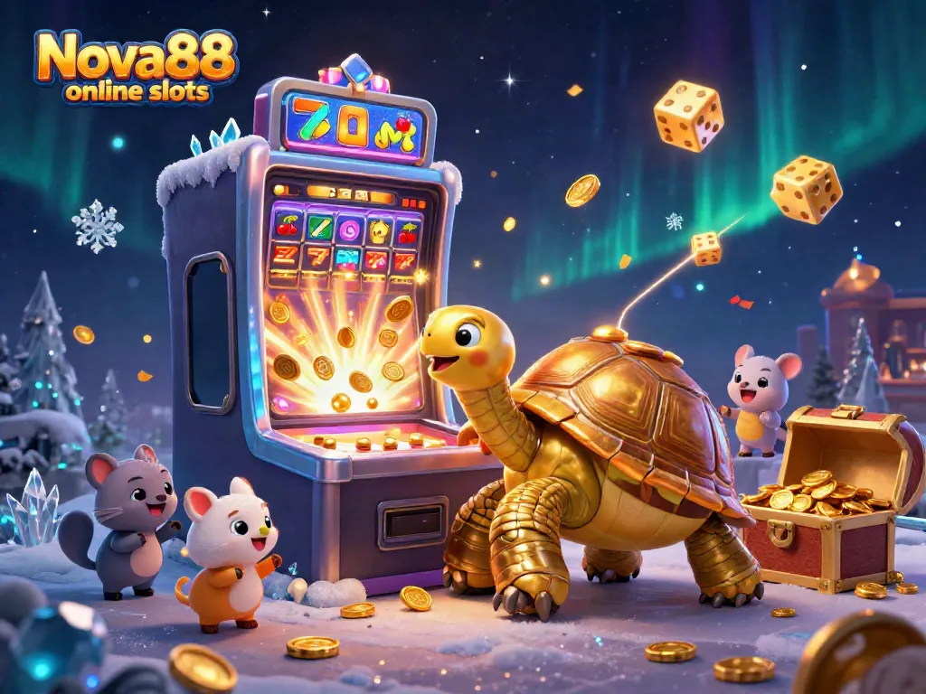 Experience the thrilling Nova88 online slots with exciting 3D characters and jackpots depicted in this vibrant illustration.