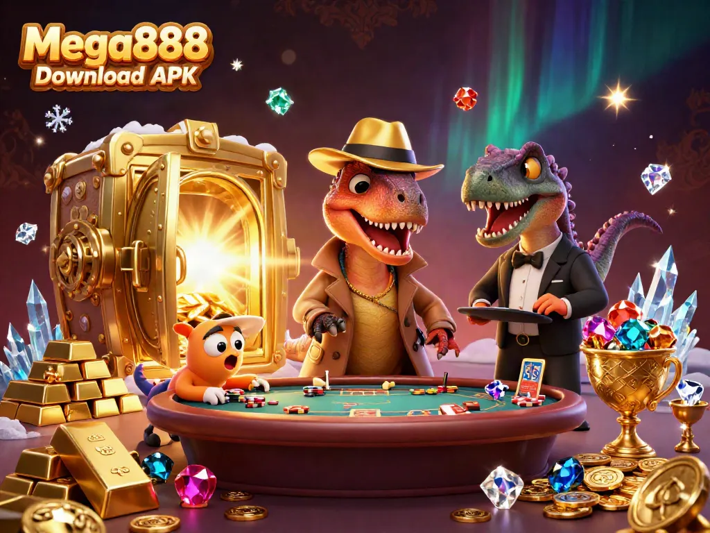 Experience the thrill with Mega888 download APK featuring a unique 3D casino scene.