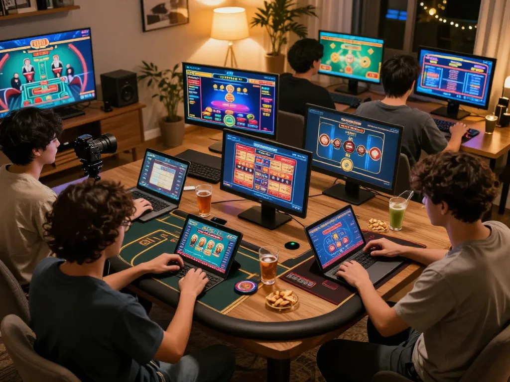 Players engaging in exciting online games at lc88. com, emphasizing dynamic mobile gaming experiences in a cozy home environment.