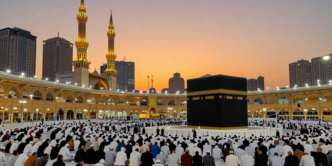 "Umroh Ramadhan travel guide with scenic views of sacred sites, including accommodations and memorable pilgrimages."