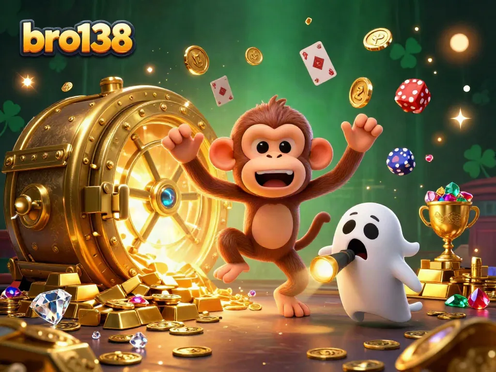 Experience thrilling gameplay with bro138 as a playful poltergeist monkey and a curious puppy track treasures in a haunted casino.