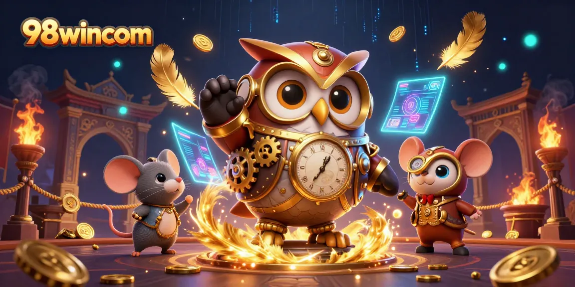 Experience thrilling gaming action with 98wincom's vibrant and dynamic casino illustration.
