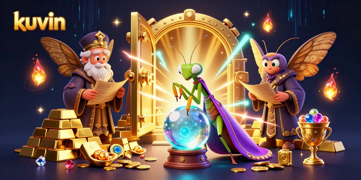 Kuwin players immerse in a mesmerizing casino experience, surrounded by stunning treasures and vibrant game elements.