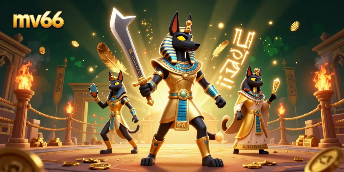 Engage in thrilling gaming action at mv66 with ancient Egyptian warriors and vibrant casino elements.