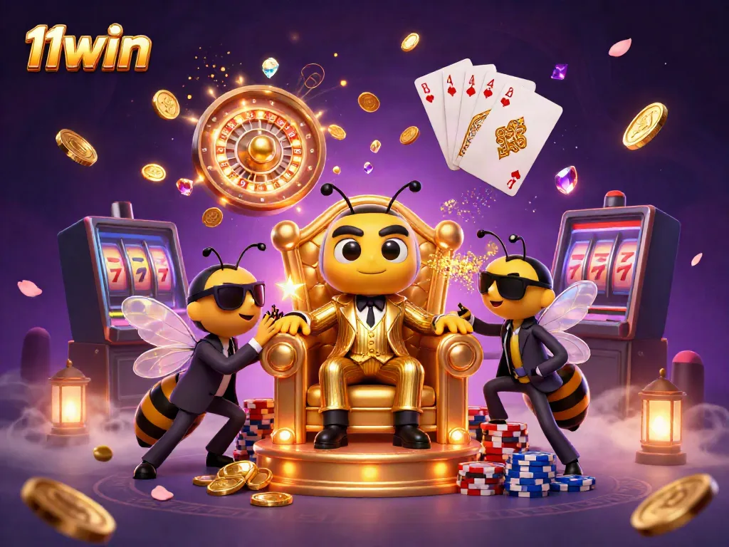 Experience thrilling gameplay with 11win, illustrated in a dynamic casino scene filled with excitement and rich details.