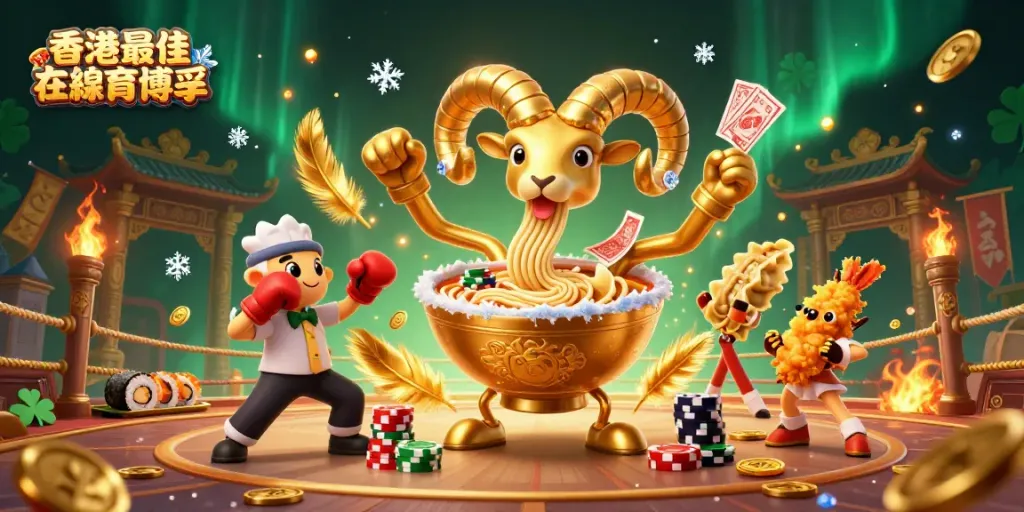 Place bets and win big with 香港最佳在線體育博彩, featuring dynamic 3D cartoon characters and vibrant casino elements.
