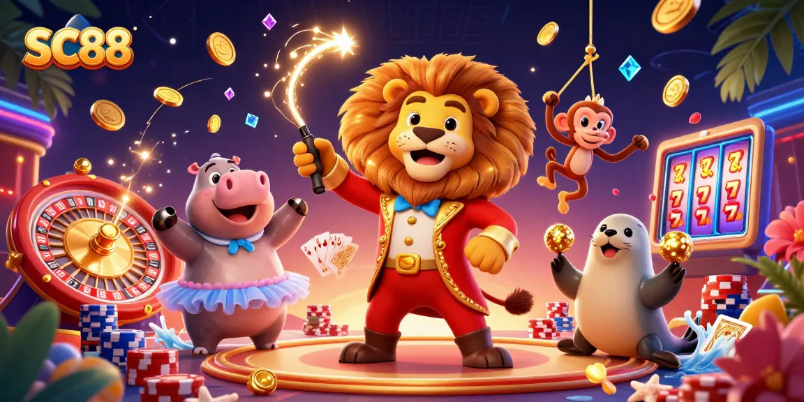Experience thrilling wins at SC88 Casino with a vibrant 3D illustration showcasing exciting gameplay elements.