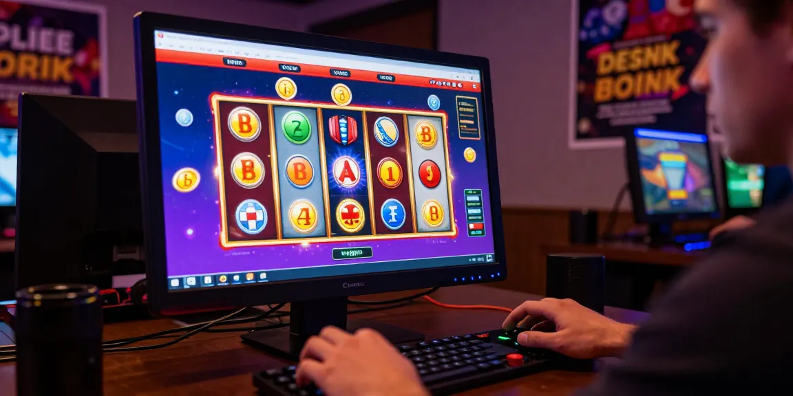 Engaging gaming scene highlighting slot depo 5k with player interacting with colorful online slot machines in an inviting atmosphere.
