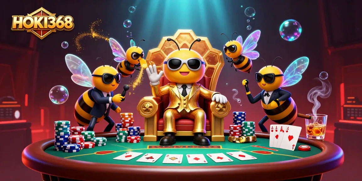 HOKI368 offers a vibrant illustration showcasing a cartoon mob boss at a casino, emphasizing action and excitement.
