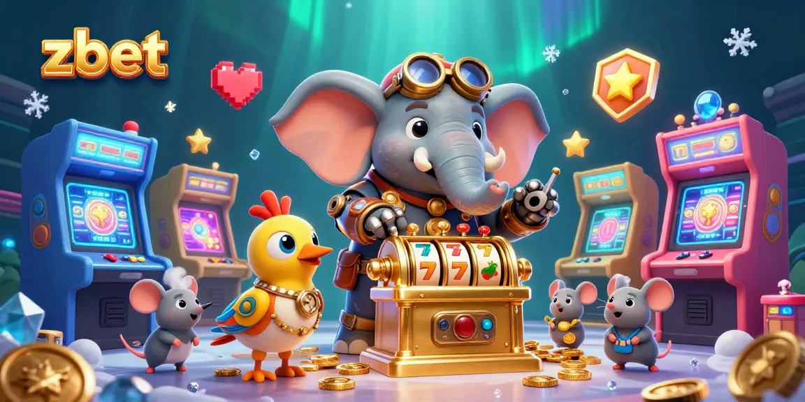 ZBET showcases a steampunk elephant operating a slot machine surrounded by vibrant casino elements.