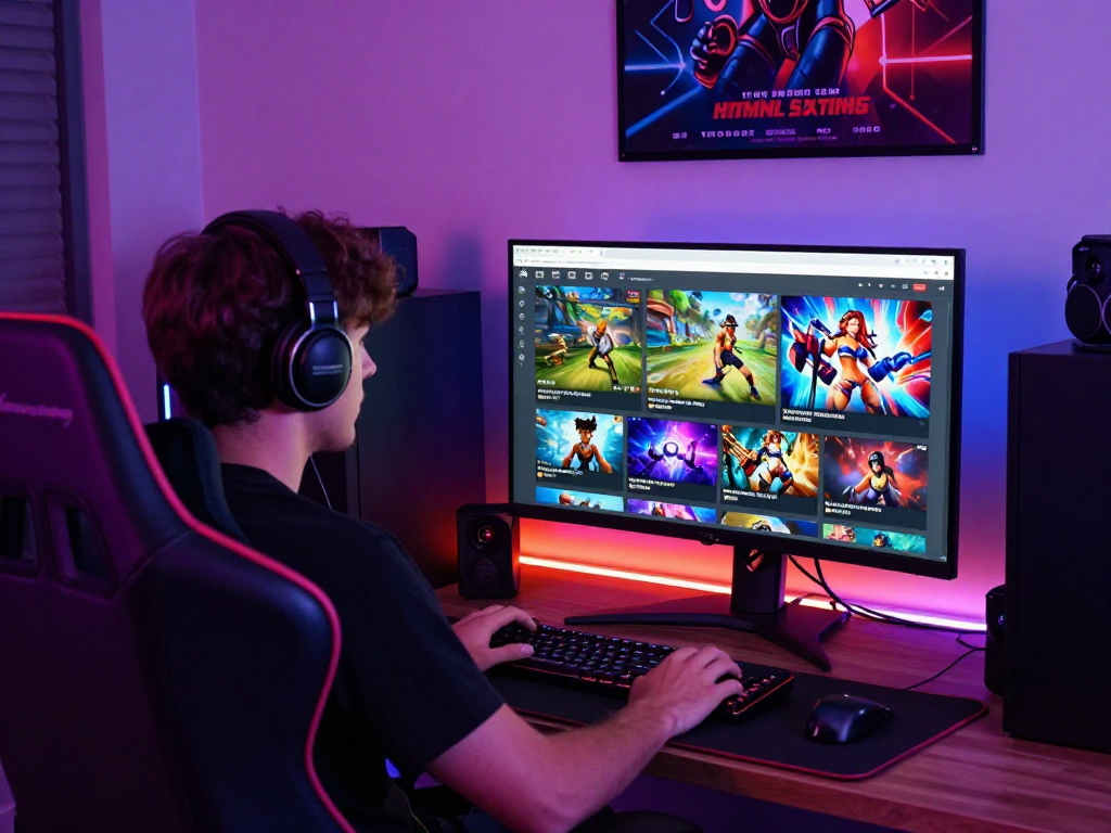 Colorful gaming setup showcasing HTML sex games on a dynamic screen.