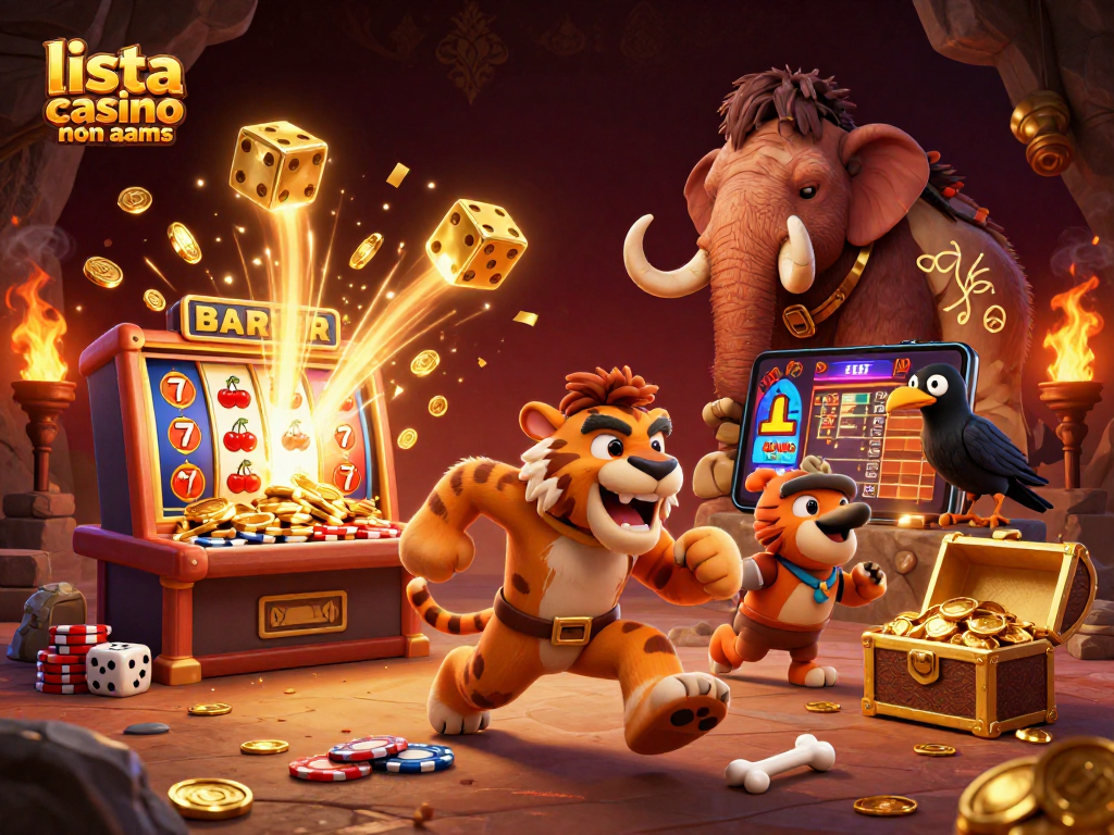 Scopri la lista casino non aams con scene vivaci di un casinò preistorico e frizzanti giochi d'azzardo.