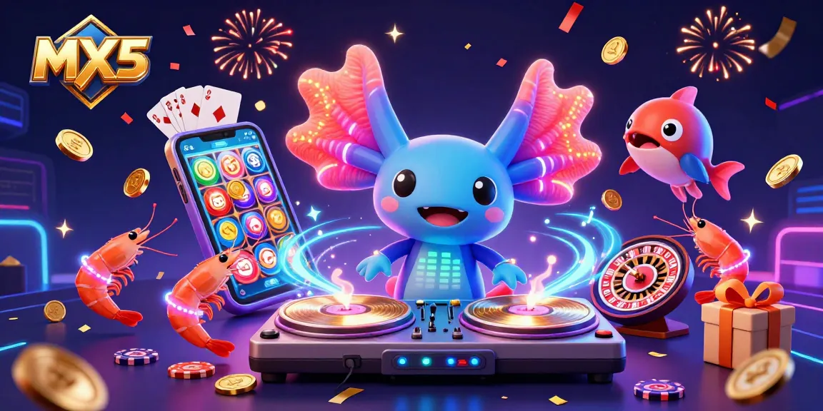 Experience the excitement of MX5's vibrant casino world with colorful characters and dynamic game elements.