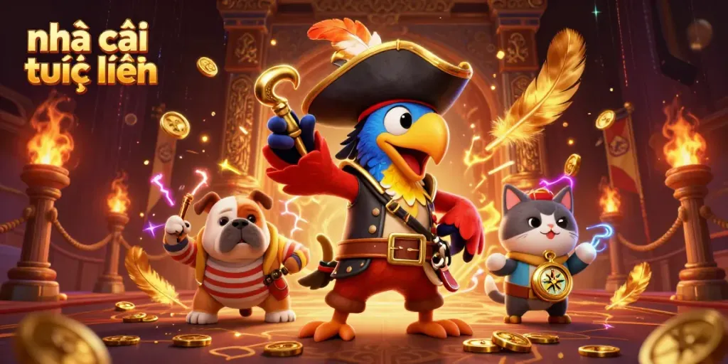 Engage in online betting with nhà cái trực tuyến featuring exciting characters in a vibrant casino setting.
