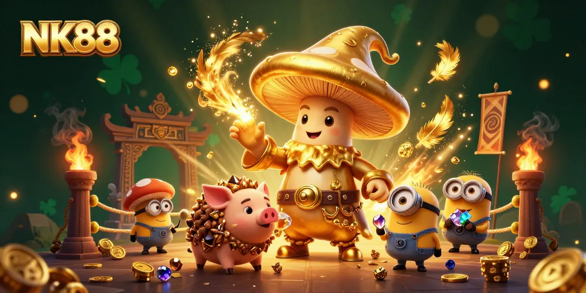 Join the adventure at NK88, where magical treasures await in this vibrant casino scene.